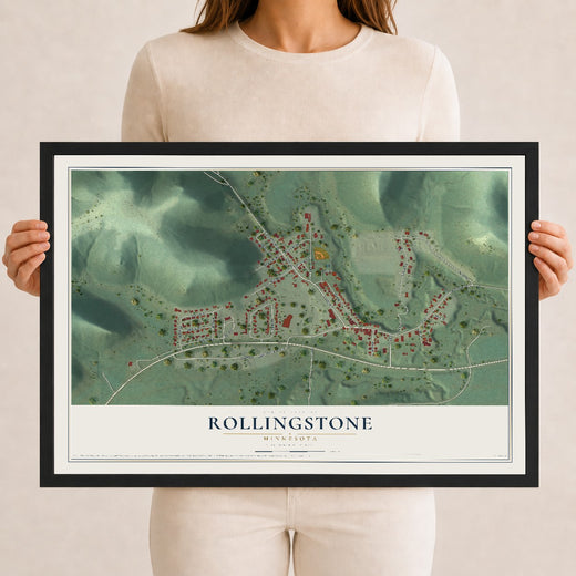 Map of Rollingstone, Minnesota, 12 x 18 inch print in a black wood frame