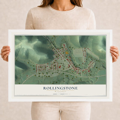 Map of Rollingstone, Minnesota, 12 x 18 inch print in a white wood frame