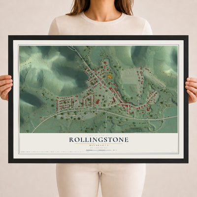 Map of Rollingstone, Minnesota, 18 x 24 inch print in a black wood frame