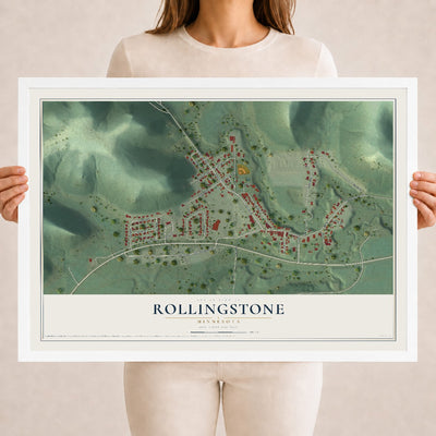 Map of Rollingstone, Minnesota, 18 x 24 inch print in a white wood frame