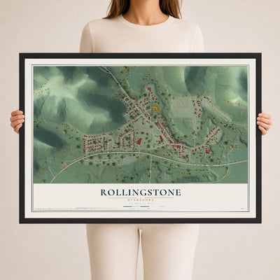 Map of Rollingstone, Minnesota, 24 x 36 inch print in a black wood frame