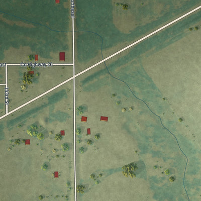 Close-up of the map of Ronneby, Minnesota print showing street and building detail