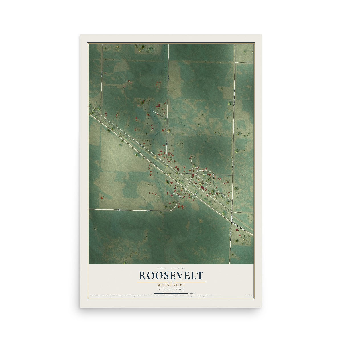 Map of Roosevelt, Minnesota, 12 x 18 inch unframed archival matte print