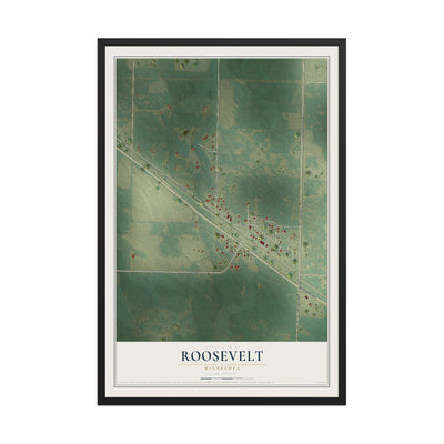 Map of Roosevelt, Minnesota, 12 x 18 inch print in a black wood frame