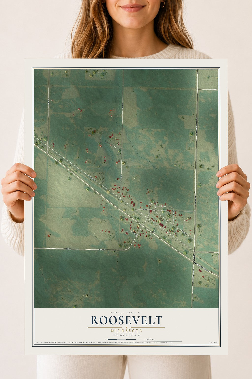 Map of Roosevelt, Minnesota, 18 x 24 inch unframed archival matte print
