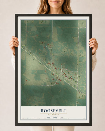 Map of Roosevelt, Minnesota, 24 x 36 inch print in a black wood frame