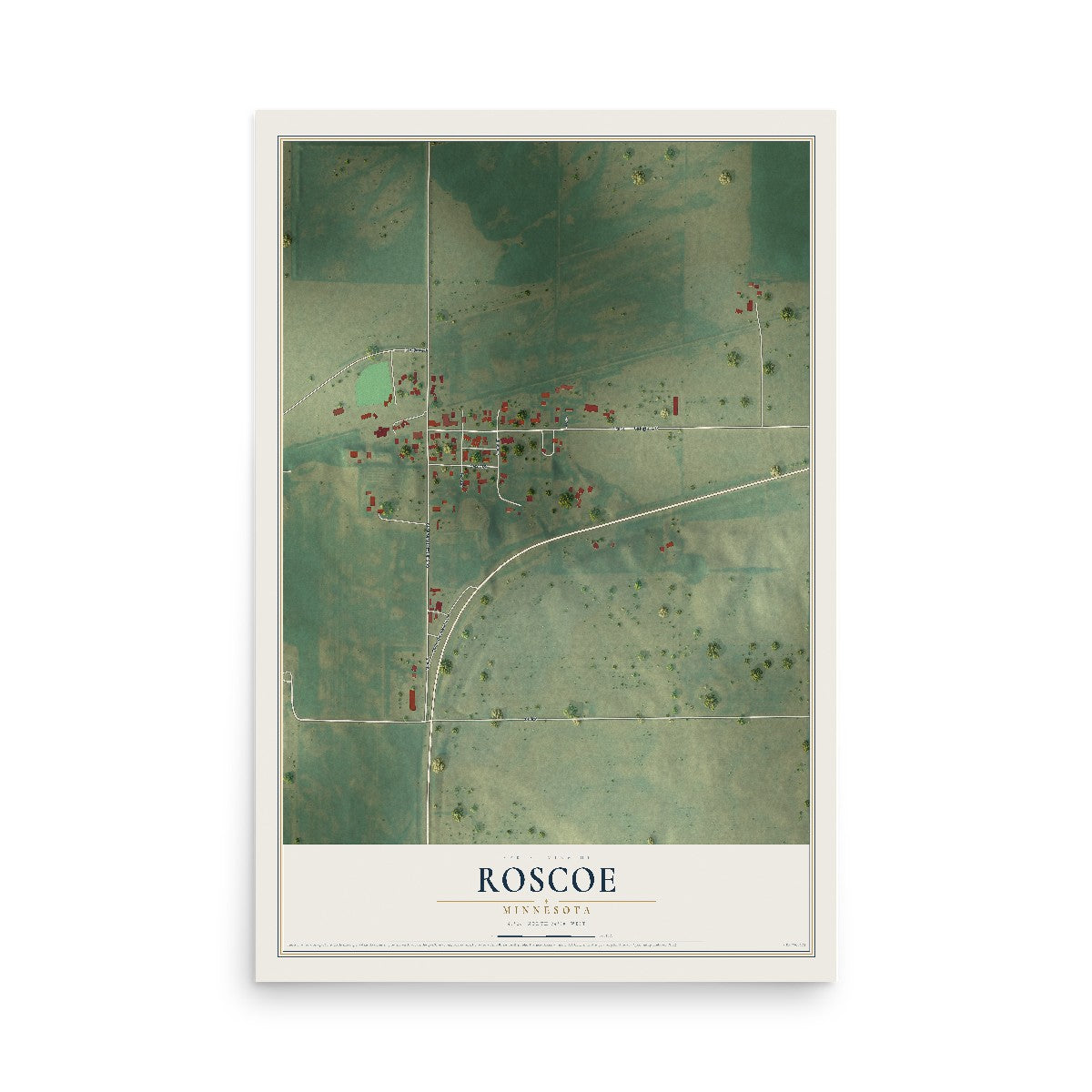 Map of Roscoe, Minnesota, 12 x 18 inch unframed archival matte print