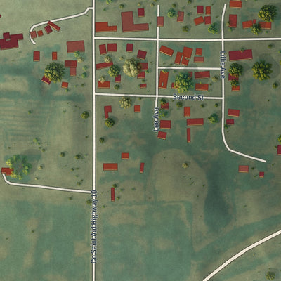 Close-up of the map of Roscoe, Minnesota print showing street and building detail