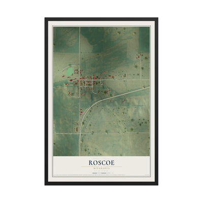 Map of Roscoe, Minnesota, 12 x 18 inch print in a black wood frame