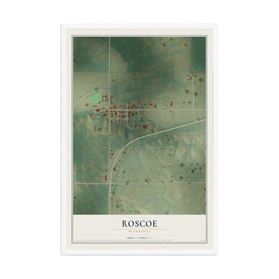 Map of Roscoe, Minnesota, 12 x 18 inch print in a white wood frame