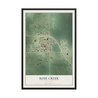 Map of Rose Creek, Minnesota, 12 x 18 inch print in a black wood frame
