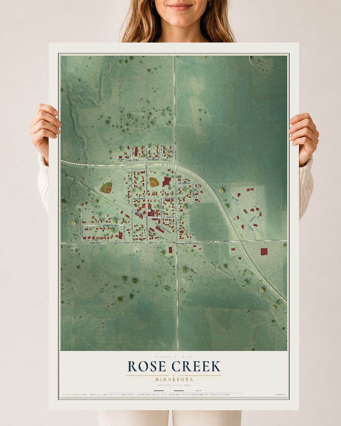 Map of Rose Creek, Minnesota, 24 x 36 inch unframed archival matte print