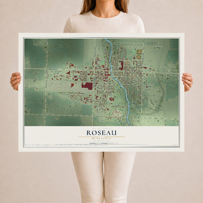 Map of Roseau, Minnesota, 24 x 36 inch unframed archival matte print