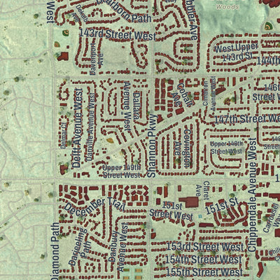 Close-up of the map of Rosemount, Minnesota print showing street and building detail
