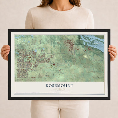 Map of Rosemount, Minnesota, 12 x 18 inch print in a black wood frame