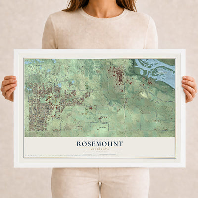 Map of Rosemount, Minnesota, 12 x 18 inch print in a white wood frame