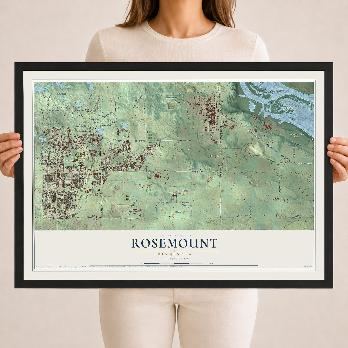 Map of Rosemount, Minnesota, 18 x 24 inch print in a black wood frame