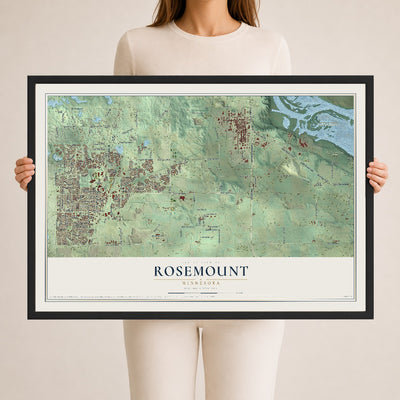 Map of Rosemount, Minnesota, 24 x 36 inch print in a black wood frame