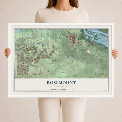 Map of Rosemount, Minnesota, 24 x 36 inch print in a white wood frame