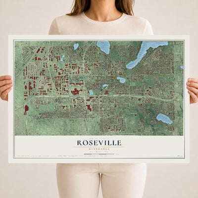 Map of Roseville, Minnesota, 18 x 24 inch unframed archival matte print
