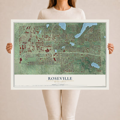 Map of Roseville, Minnesota, 24 x 36 inch unframed archival matte print
