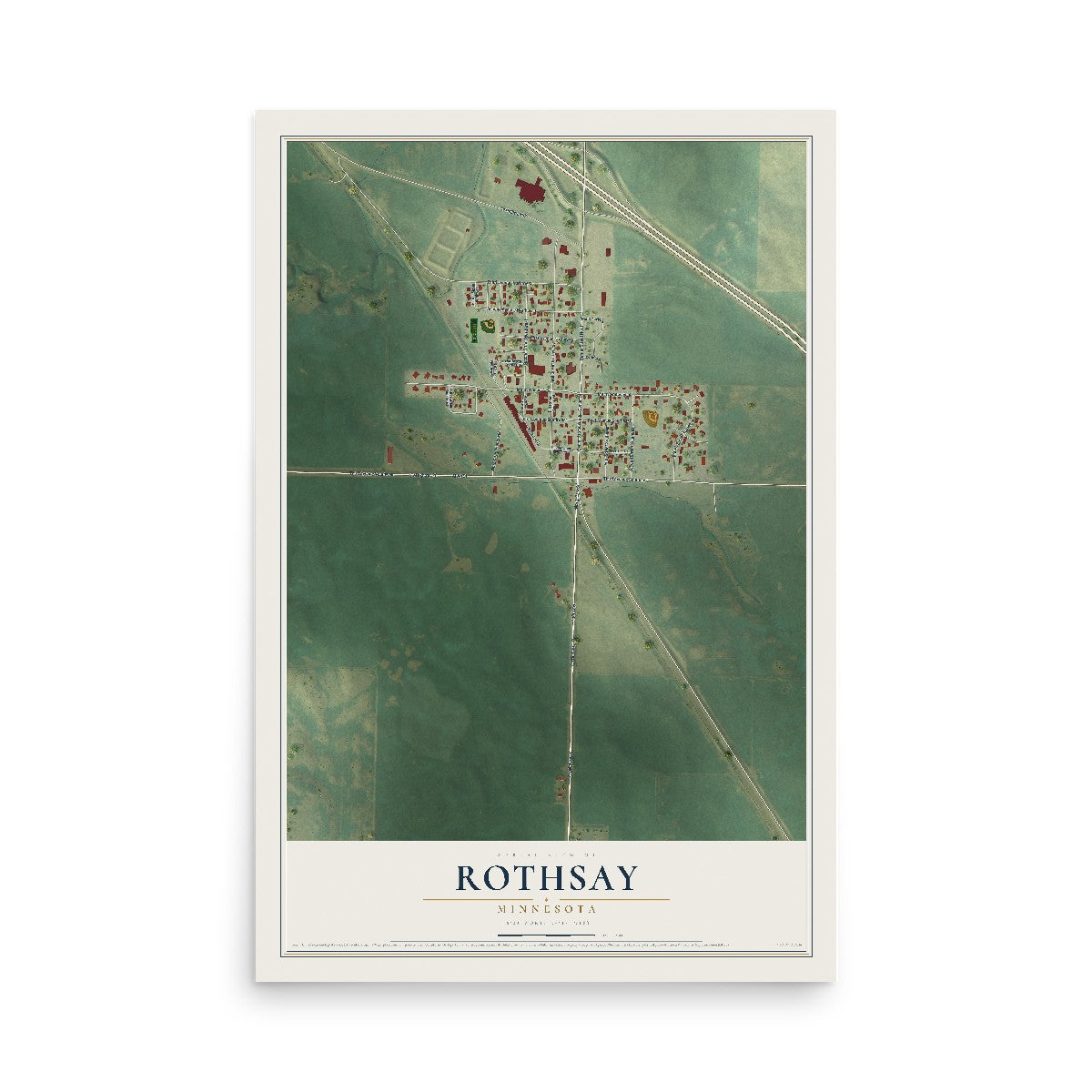 Map of Rothsay, Minnesota, 12 x 18 inch unframed archival matte print