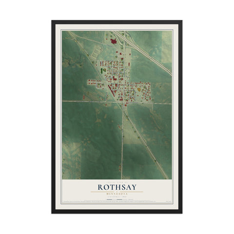 Map of Rothsay, Minnesota, 12 x 18 inch print in a black wood frame