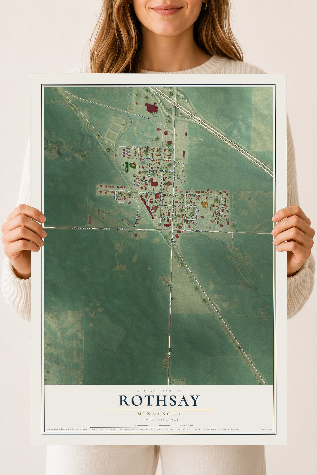 Map of Rothsay, Minnesota, 18 x 24 inch unframed archival matte print