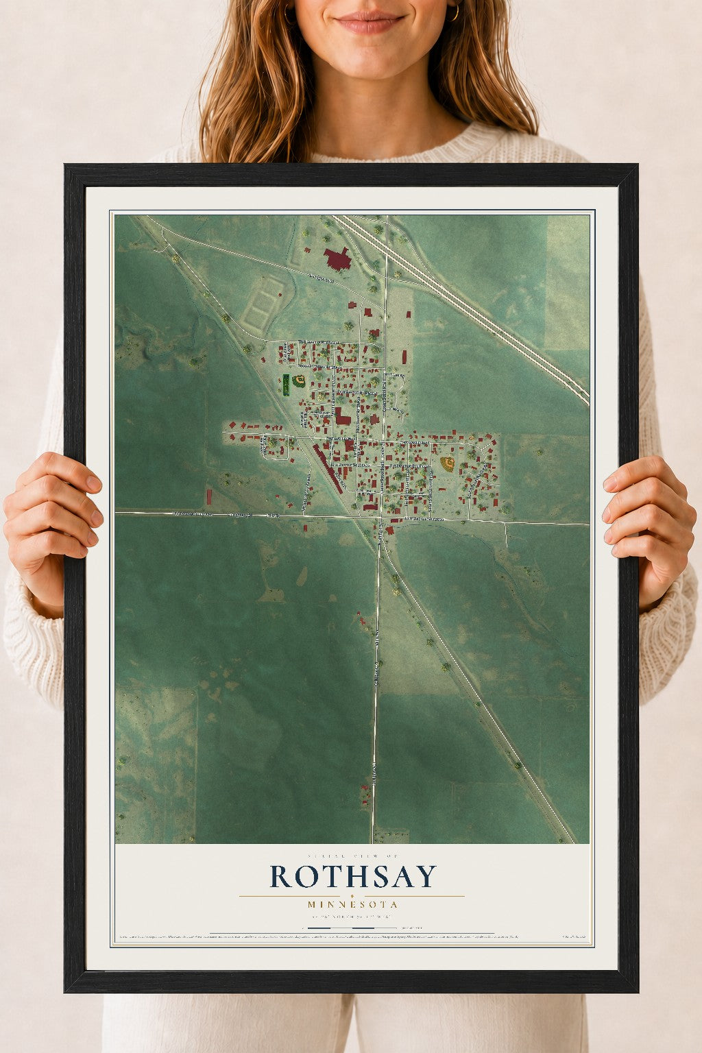 Map of Rothsay, Minnesota, 18 x 24 inch print in a black wood frame
