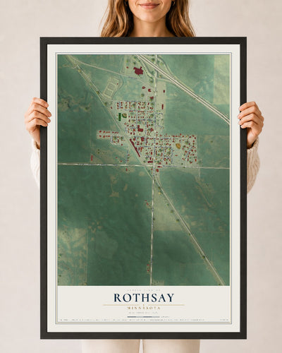 Map of Rothsay, Minnesota, 24 x 36 inch print in a black wood frame