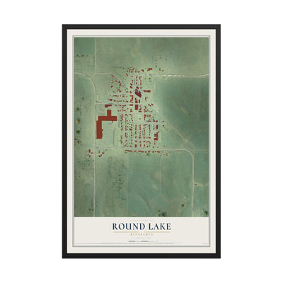 Map of Round Lake, Minnesota, 12 x 18 inch print in a black wood frame