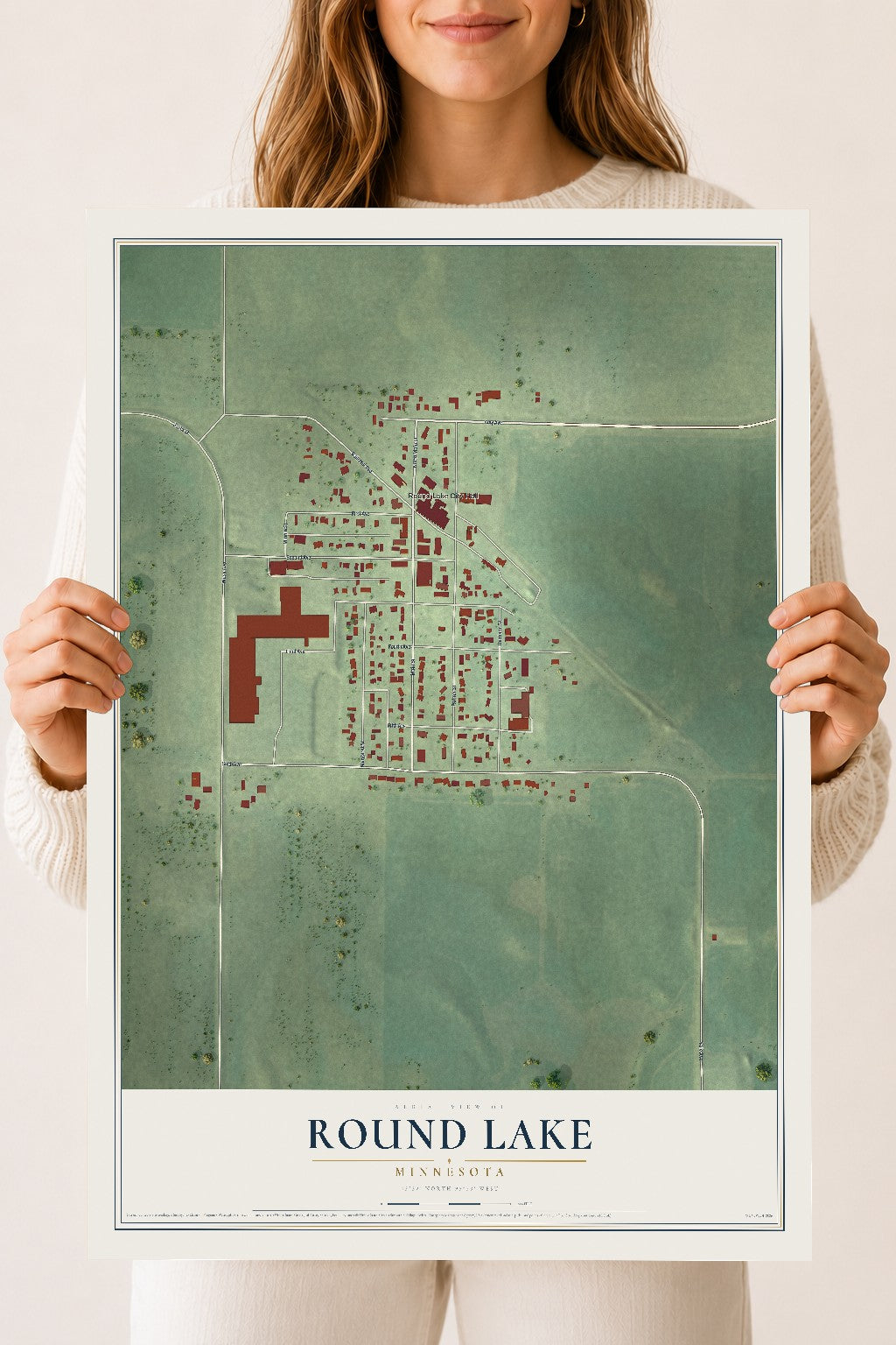 Map of Round Lake, Minnesota, 18 x 24 inch unframed archival matte print