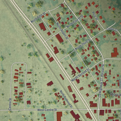Close-up of the map of Royalton, Minnesota print showing street and building detail