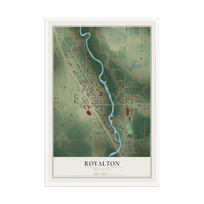 Map of Royalton, Minnesota, 12 x 18 inch print in a white wood frame