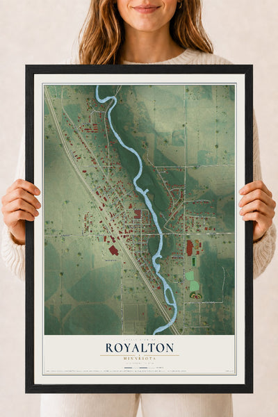 Map of Royalton, Minnesota, 18 x 24 inch print in a black wood frame