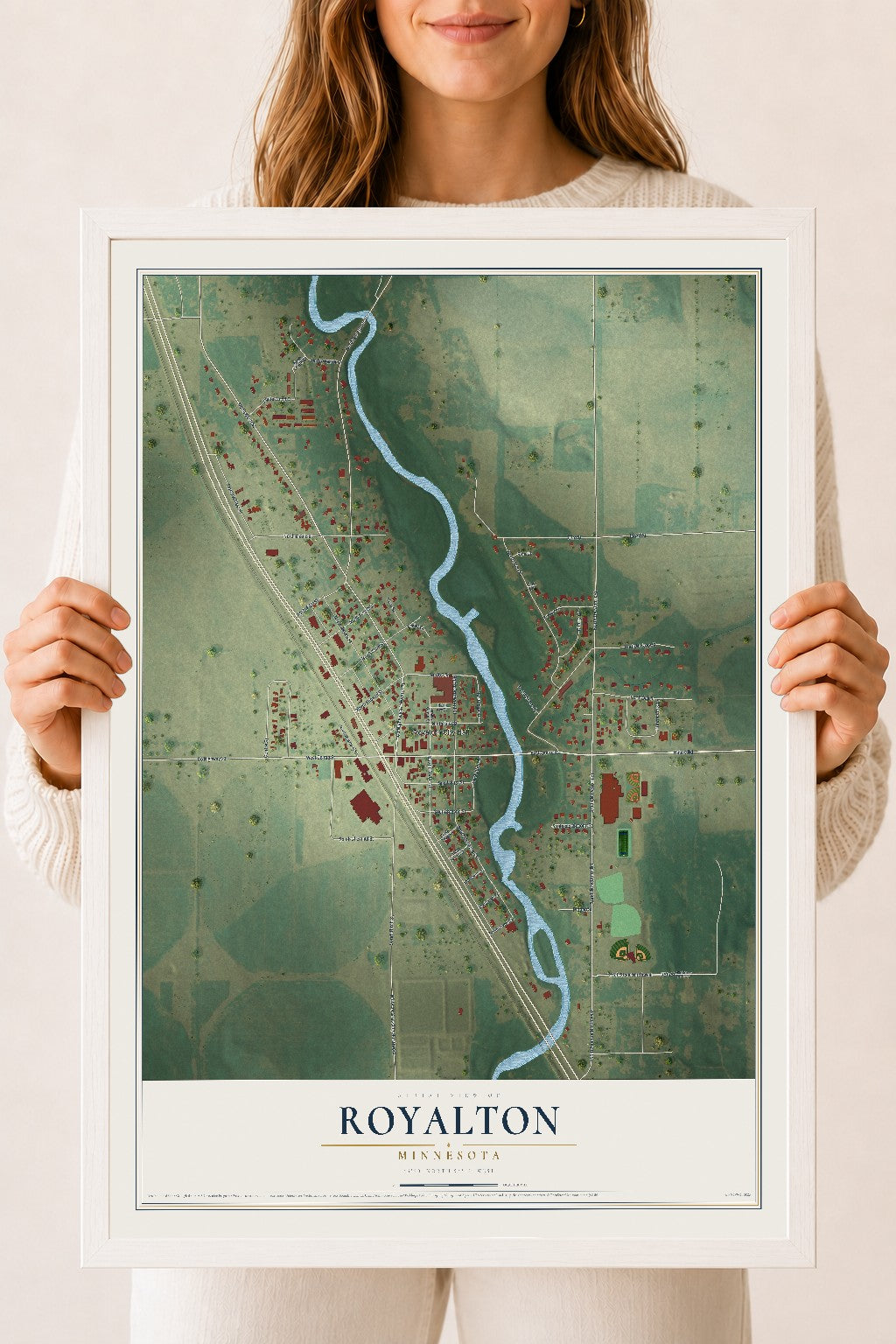 Map of Royalton, Minnesota, 18 x 24 inch print in a white wood frame