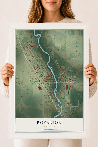 Map of Royalton, Minnesota, 18 x 24 inch print in a white wood frame