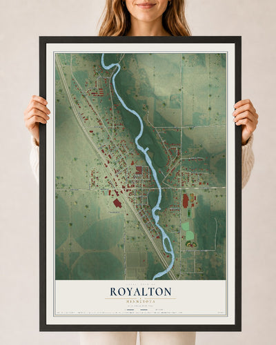 Map of Royalton, Minnesota, 24 x 36 inch print in a black wood frame