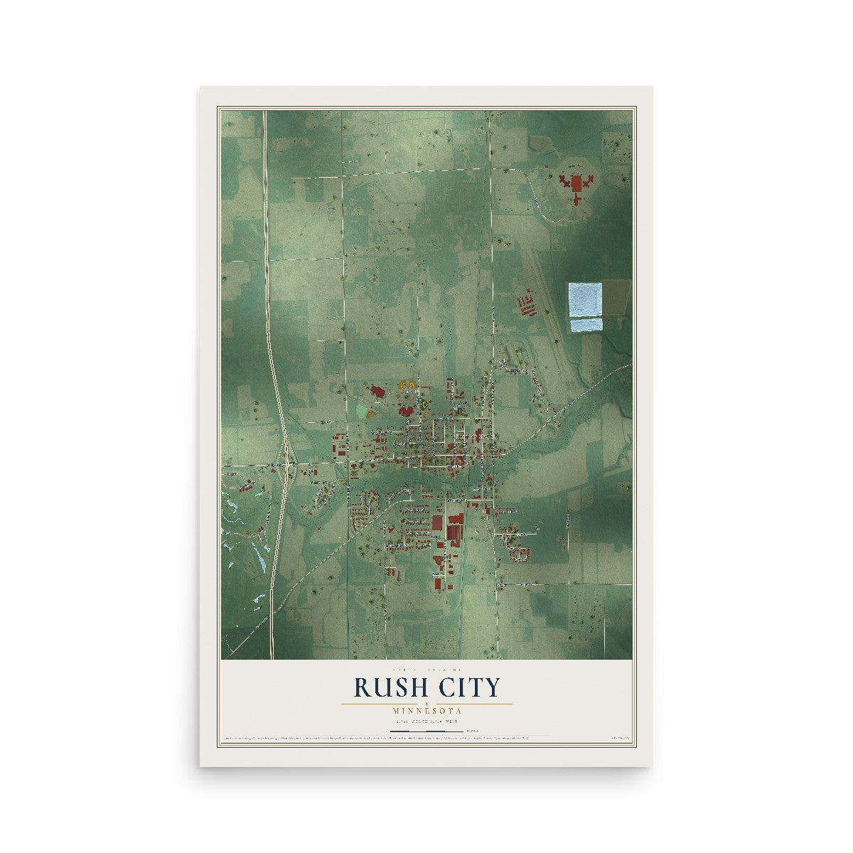 Map of Rush City, Minnesota, 12 x 18 inch unframed archival matte print
