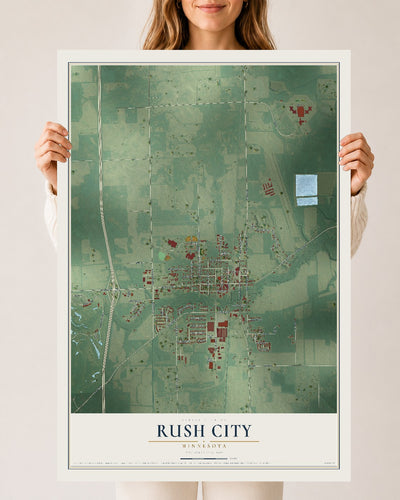 Map of Rush City, Minnesota, 24 x 36 inch unframed archival matte print
