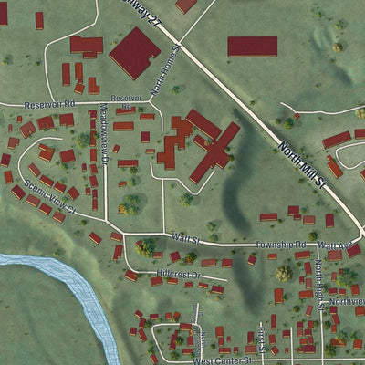 Second close-up of the map of Rushford, Minnesota print showing more streets and buildings