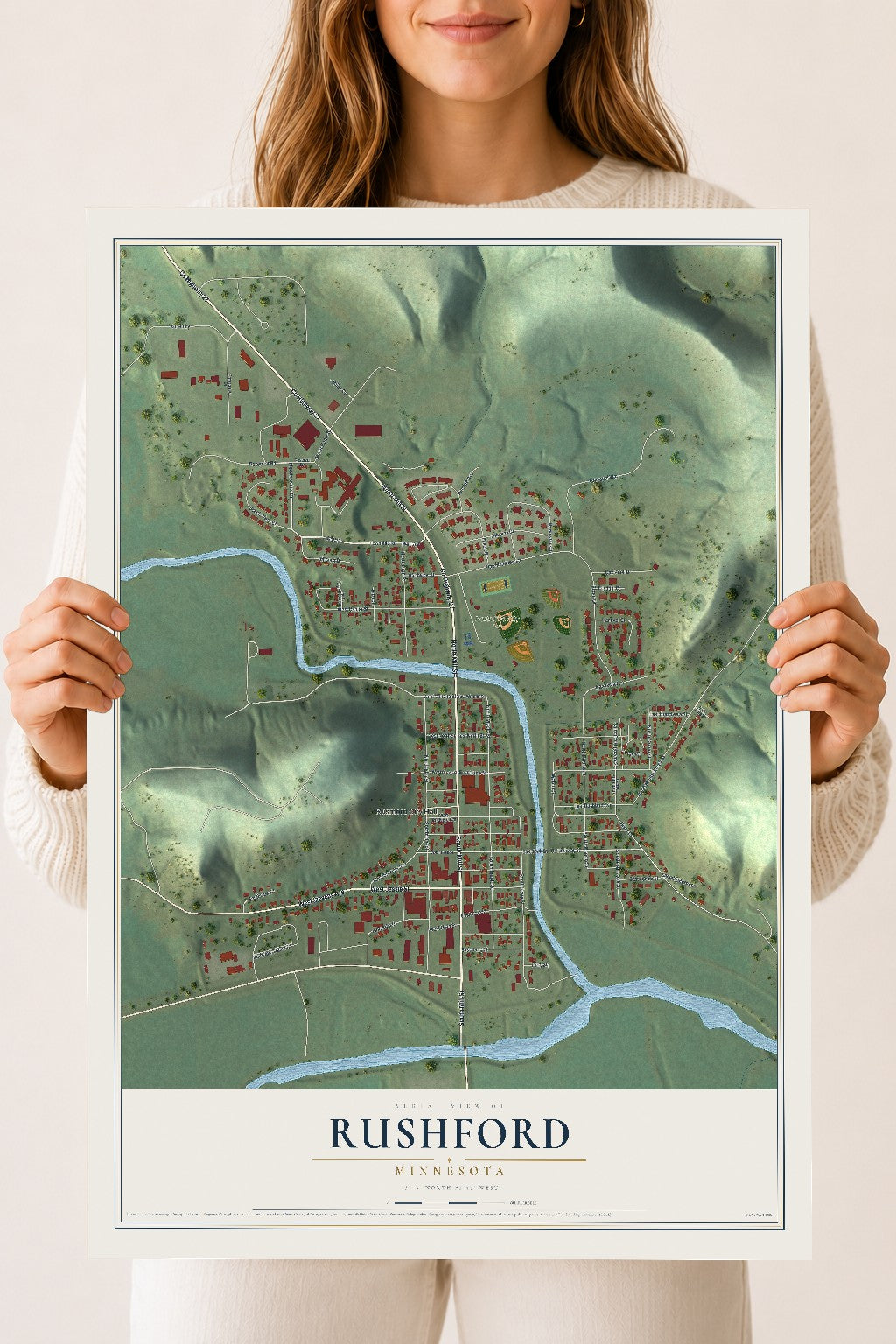 Map of Rushford, Minnesota, 18 x 24 inch unframed archival matte print