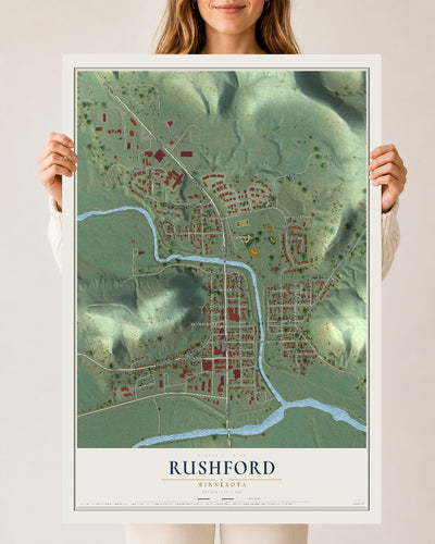 Map of Rushford, Minnesota, 24 x 36 inch unframed archival matte print