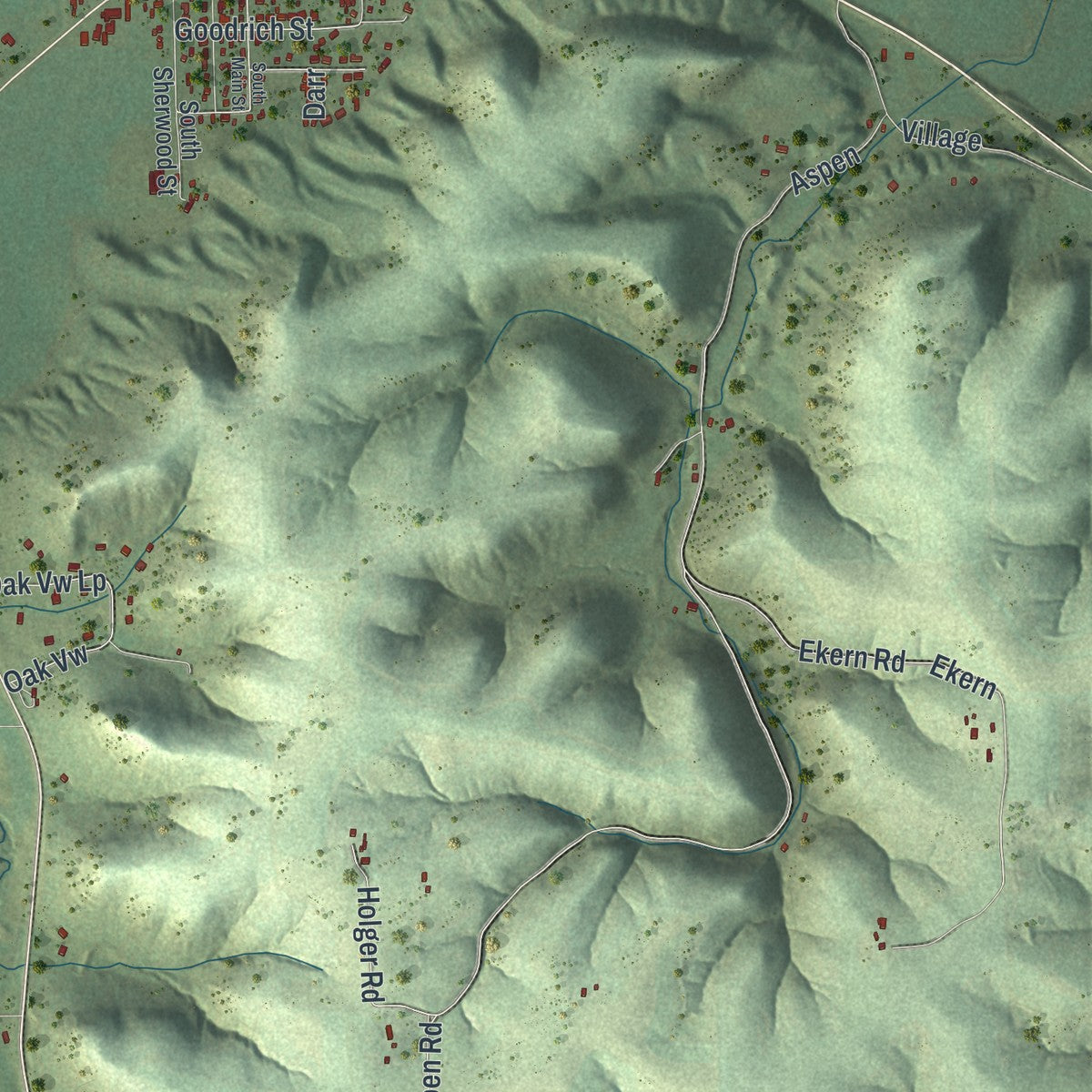 Close-up of the map of Rushford Village, Minnesota print showing street and building detail