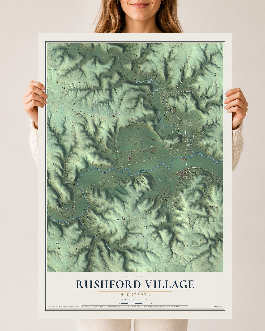 Map of Rushford Village, Minnesota, 24 x 36 inch unframed archival matte print