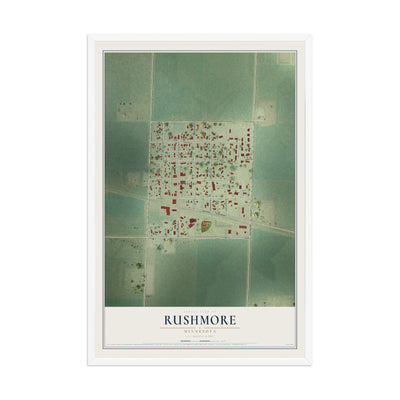 Map of Rushmore, Minnesota, 12 x 18 inch print in a white wood frame