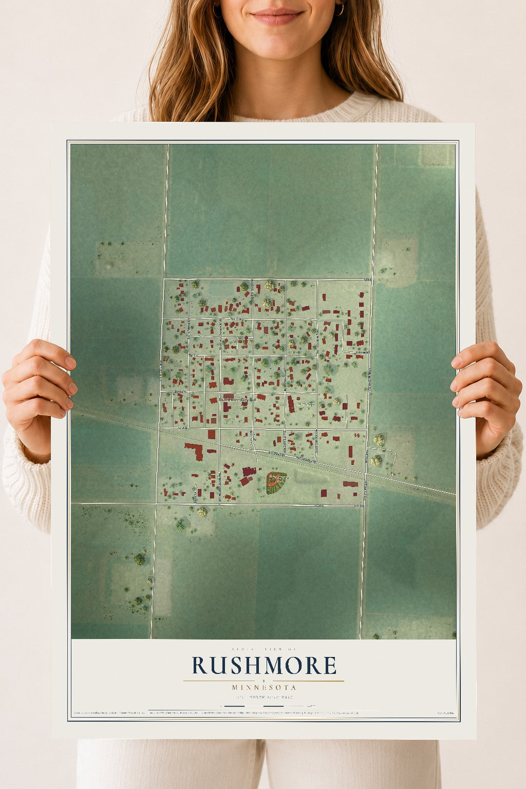 Map of Rushmore, Minnesota, 18 x 24 inch unframed archival matte print