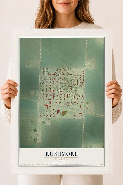Map of Rushmore, Minnesota, 18 x 24 inch print in a white wood frame