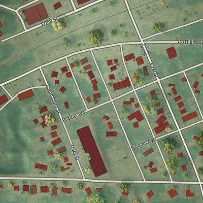 Close-up of the map of Russell, Minnesota print showing street and building detail