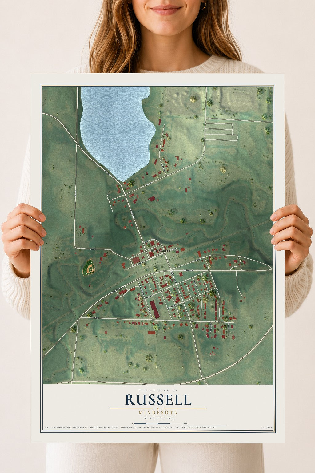 Map of Russell, Minnesota, 18 x 24 inch unframed archival matte print
